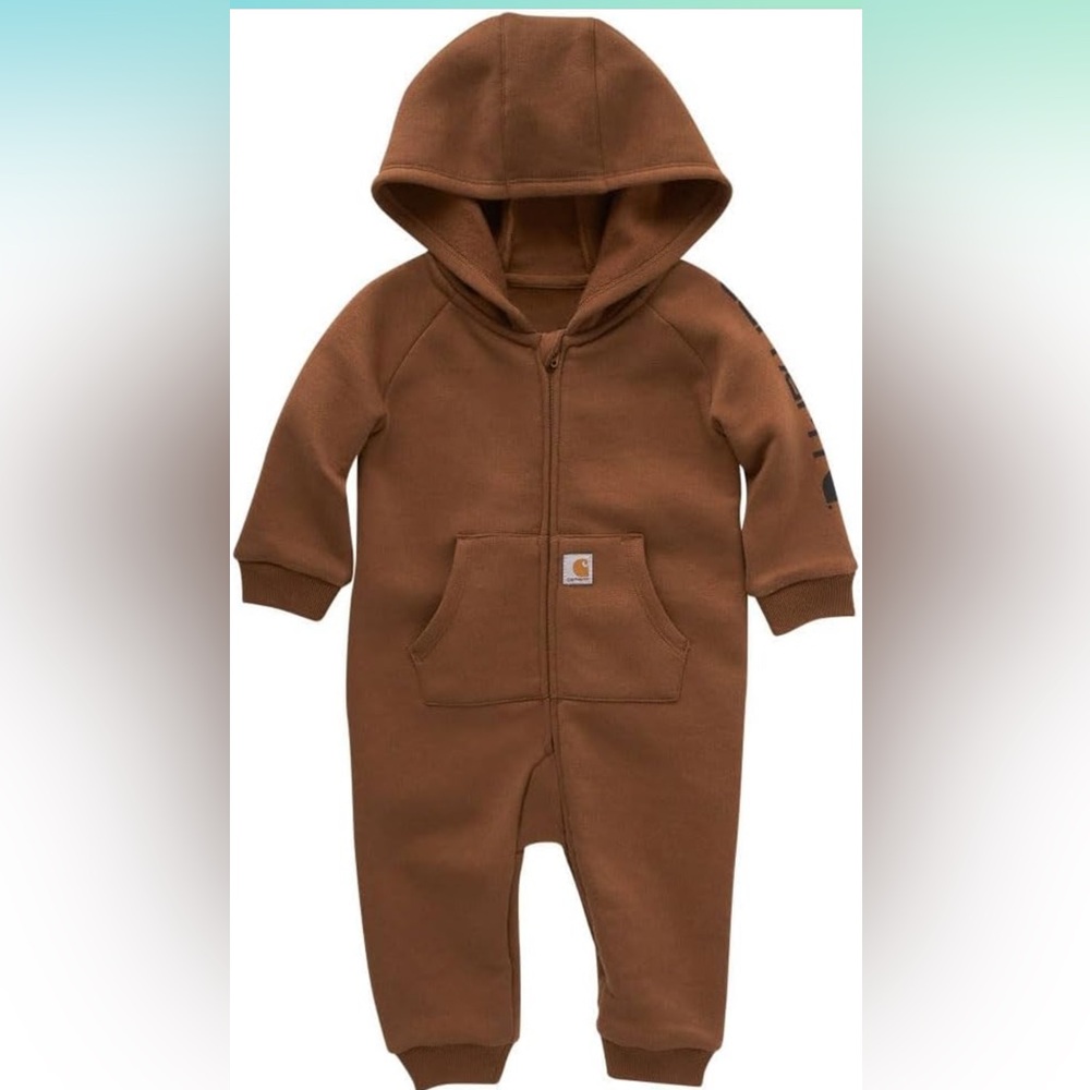 Carhartt Boys Long-Sleeve Zip-Front Hooded Coverall, Carhartt Brown Solid, 6M
